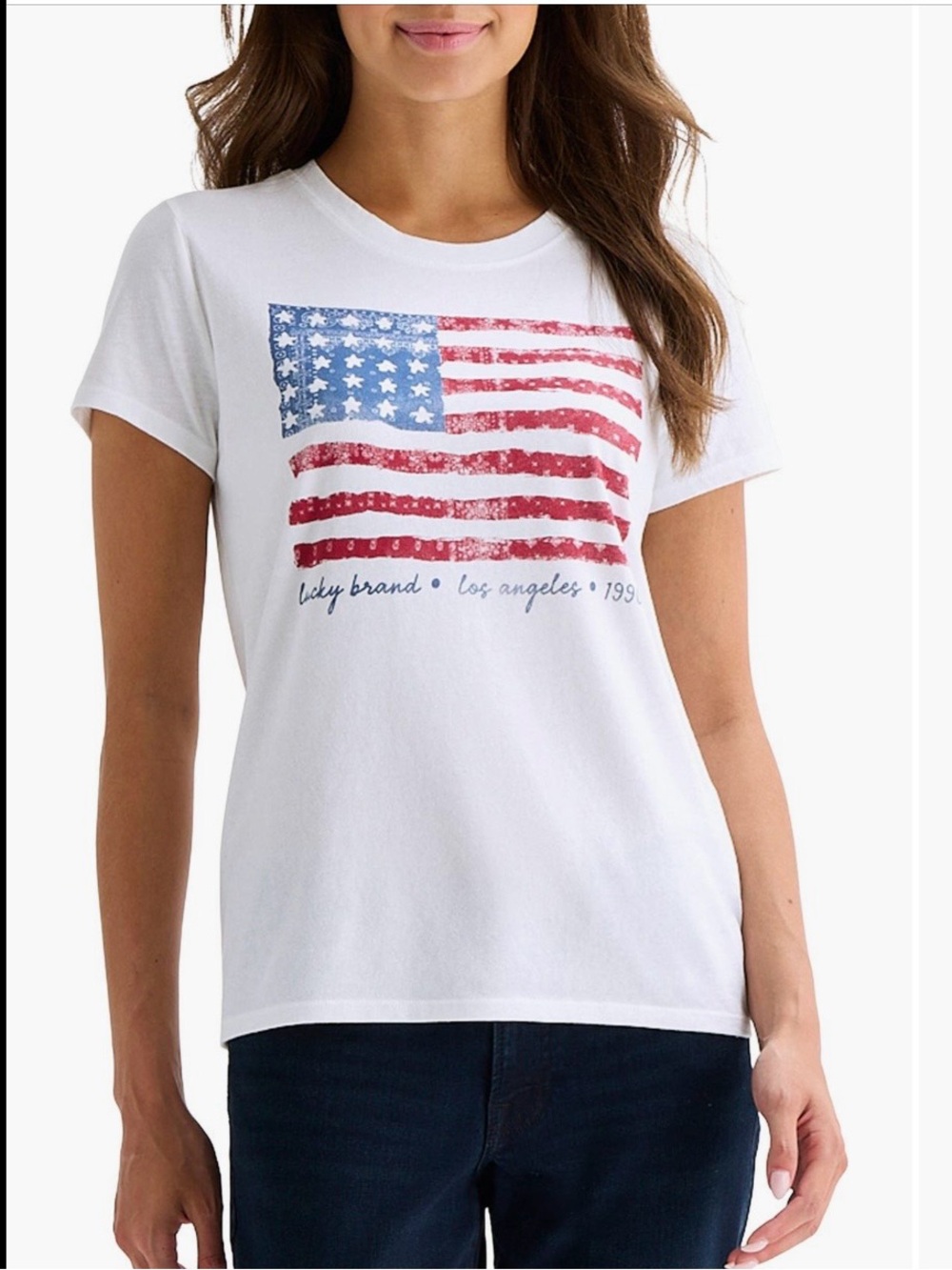 Lucky Brand Groovy Graphic Tee Shirt White NWT M Patriotic USA Flag 🇺🇸 250